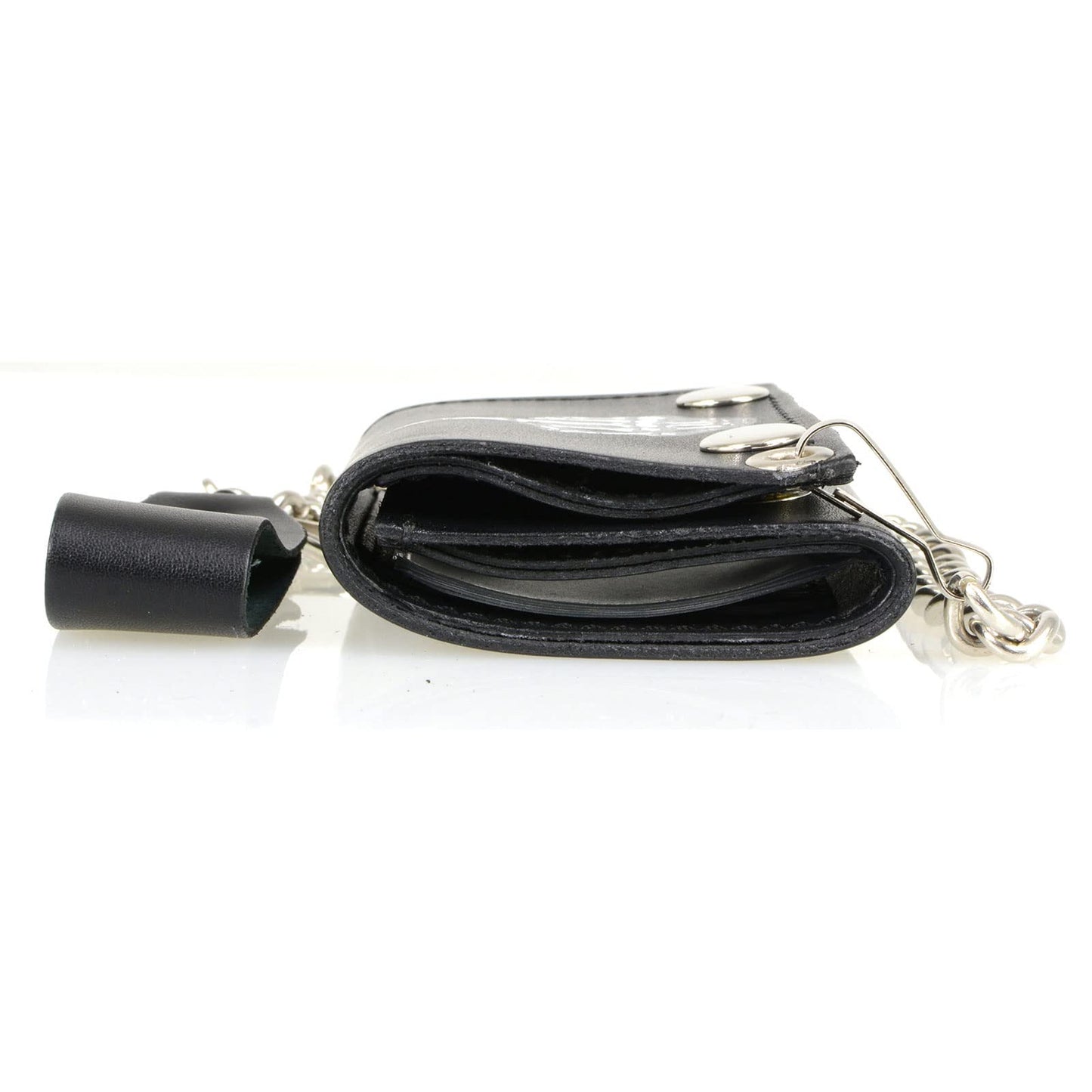 Milwaukee Leather Men's Genuine Leather Tri-Fold Biker Wallet w/Anti-Theft Stainless Steel Chain - 4 Inch