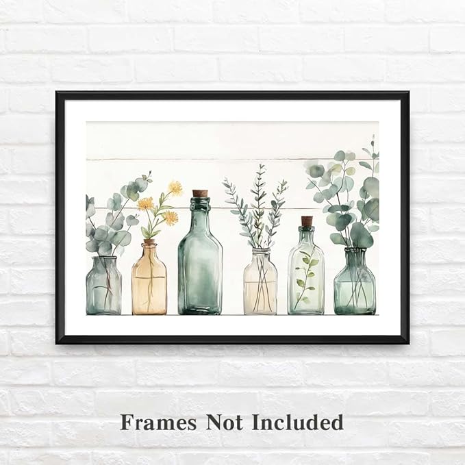Yesad Kitchen Wall Décor Canvas Prints, Rustic Vintage Country Décor Bottles Plants Picture Farmhouse Wall Décor Poster Artwork for Cabin Living Room Bedroom Dining Room (Unframed,18”x12”, Bottle)