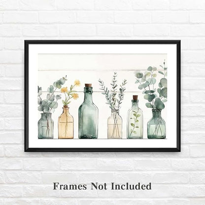 Yesad Kitchen Wall Décor Canvas Prints, Rustic Vintage Country Décor Bottles Plants Picture Farmhouse Wall Décor Poster Artwork for Cabin Living Room Bedroom Dining Room (Unframed,18”x12”, Bottle)