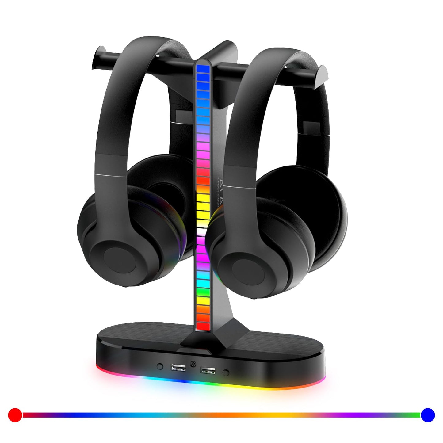ALACOO RGB Headphone Stand - Dual Gaming Headset Holder with 3 USB Charging Station and 3.5mm Audio Port,8 Light Modes, Suitable for Gaming, Wireless Earphone Display, Gamer Gifts for Men (Black)