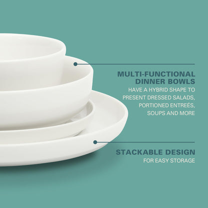 Gibson Home Summer Shades 16 Piece Plates and Bowls Dishes Service for 4 Porcelain Dinnerware Set - White