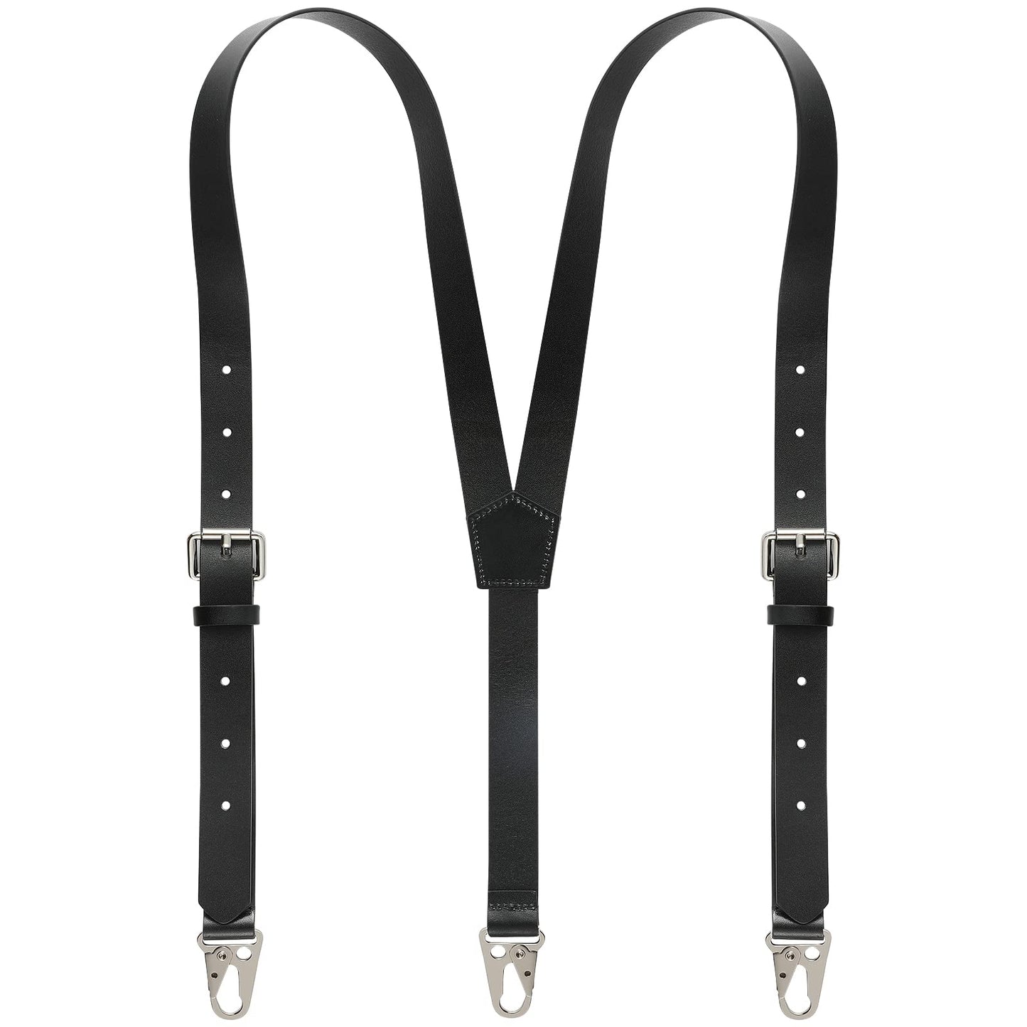 Ringsun Genuine Leather Suspenders for Men, Y Design Hidden Suspenders Under Clothes with 3 Snap Loop, Adjustable Accessories for Men Wedding & Party Essentials, Black