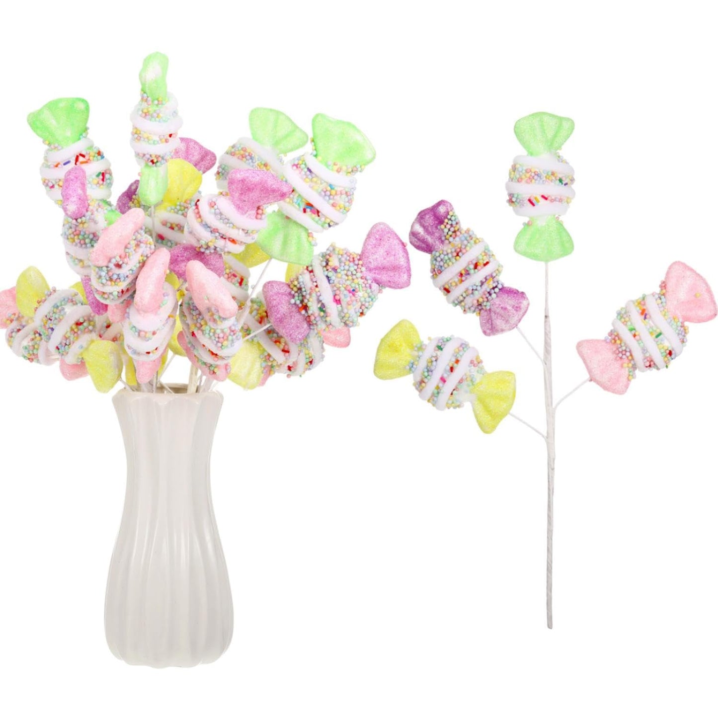 Norme 5 Pcs 16 Inch Pastel Candy Christmas Tree Picks Decoration, Gitter Candy and Lollipop Picks for Christmas Tree Branches, Xmas Ornaments for Wreath Vase Filler Home(Bow Sweets)
