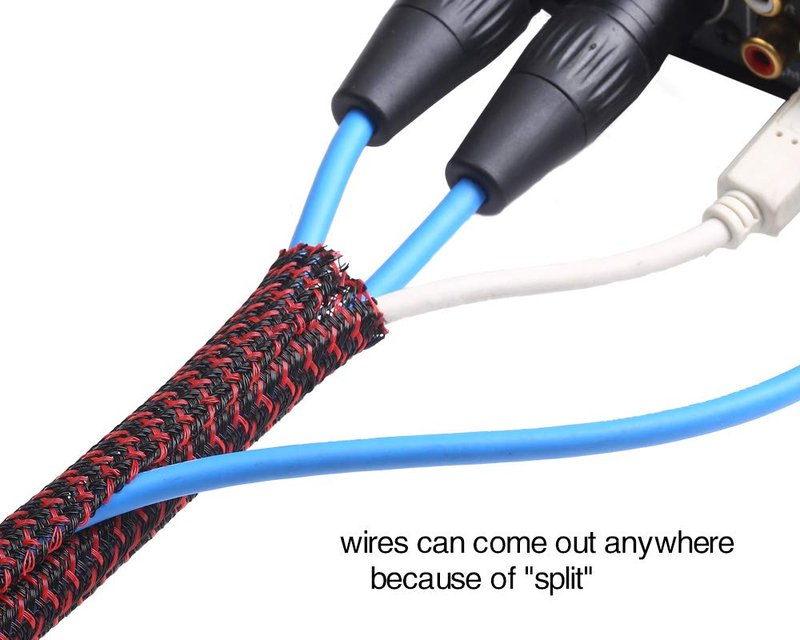 Alex Tech 10ft - 1 inch Cord Protector Wire Loom Tubing Cable Sleeve Split Sleeving For USB Cable Power Cord Audio Video Cable – Protect Cat From Chewing Cords - Blackred