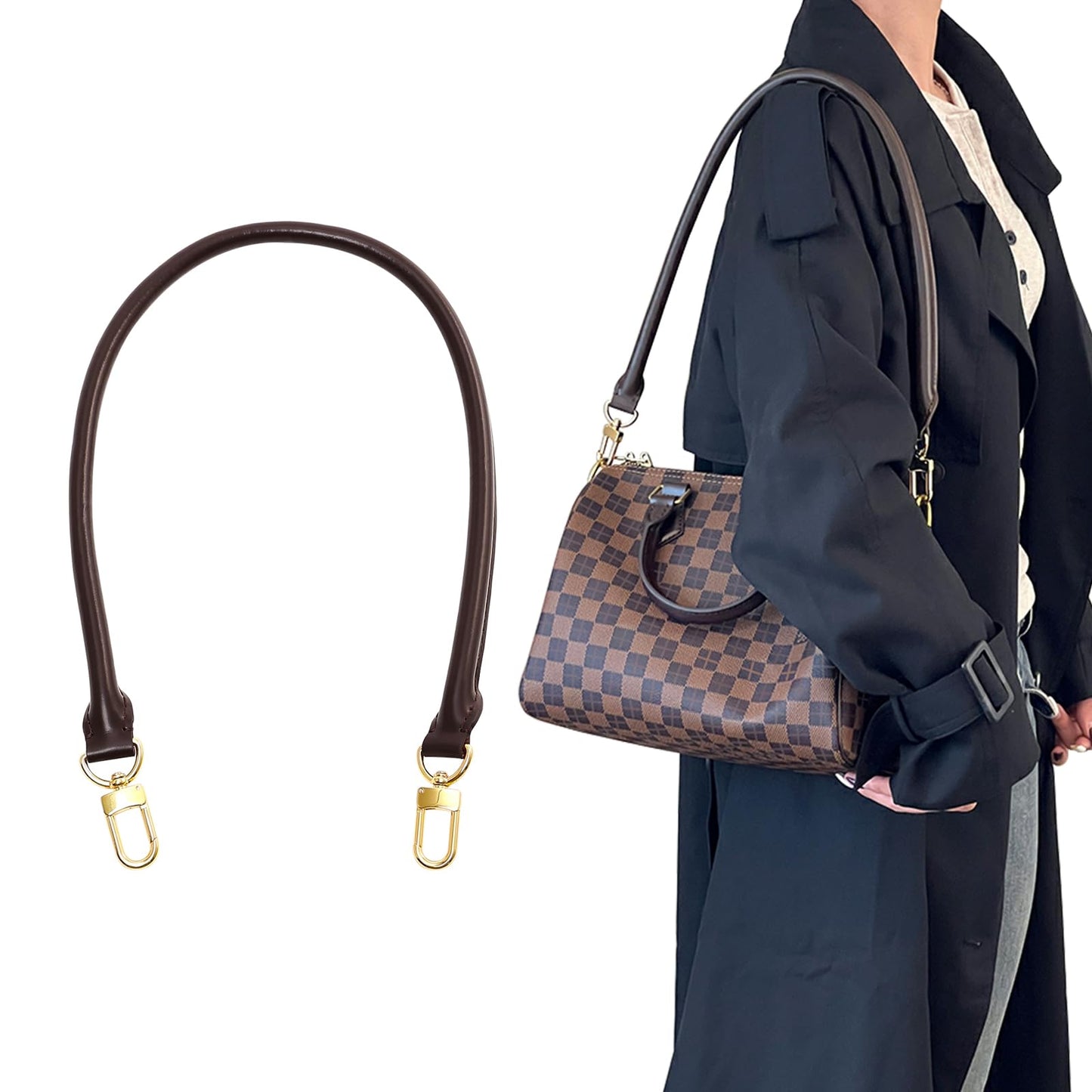 jiesinlov 27.5inches Vachetta Leather Shoulder Rolled Strap Replacement,Bags Strap for Soft Lucky Speedy 25 30 Handbags (Coffee)