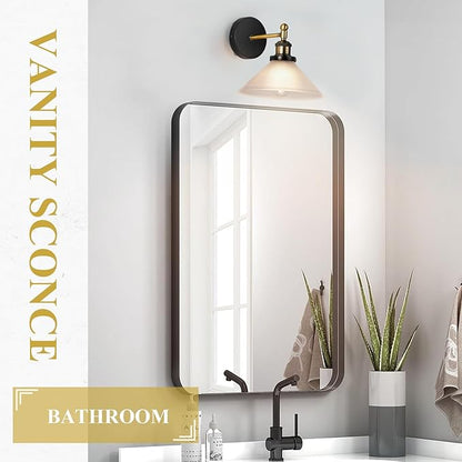 Vintage Wall Sconces Set of 2 Indoor 110V Hardwired Frosted Glass Wall Mounted Lamp Light Fixtures for Bathroom Vanity Kitchen Hallway Stairway, Anti-Rust Brushed Bronze Finish, E26 Base, WS-23061-C2