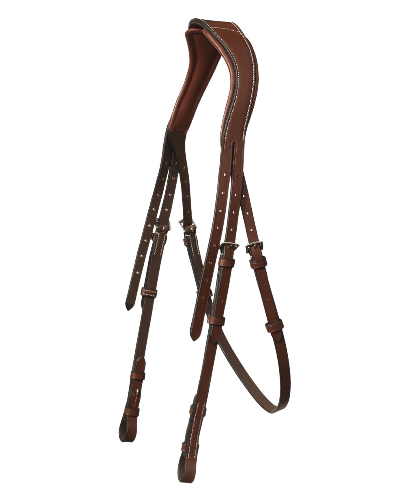 Exion Hunter Anatomic English Bridle – Padded Fancy Stitched Leather Bridle with Rubber Reins – Ergonomic Poll Relief Crownpiece for Show Jumping & Eventing – Stainless Steel – Havana Brown