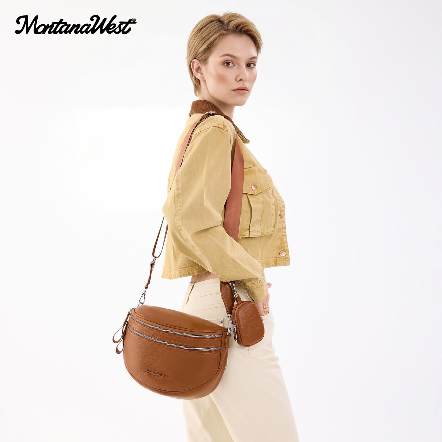 Montana West Crossbody Bags for Women Large Bum Bag Vegan Leather Purse with Adjustable Wide Strap and Coin Purse, MWC-HB-638-BR