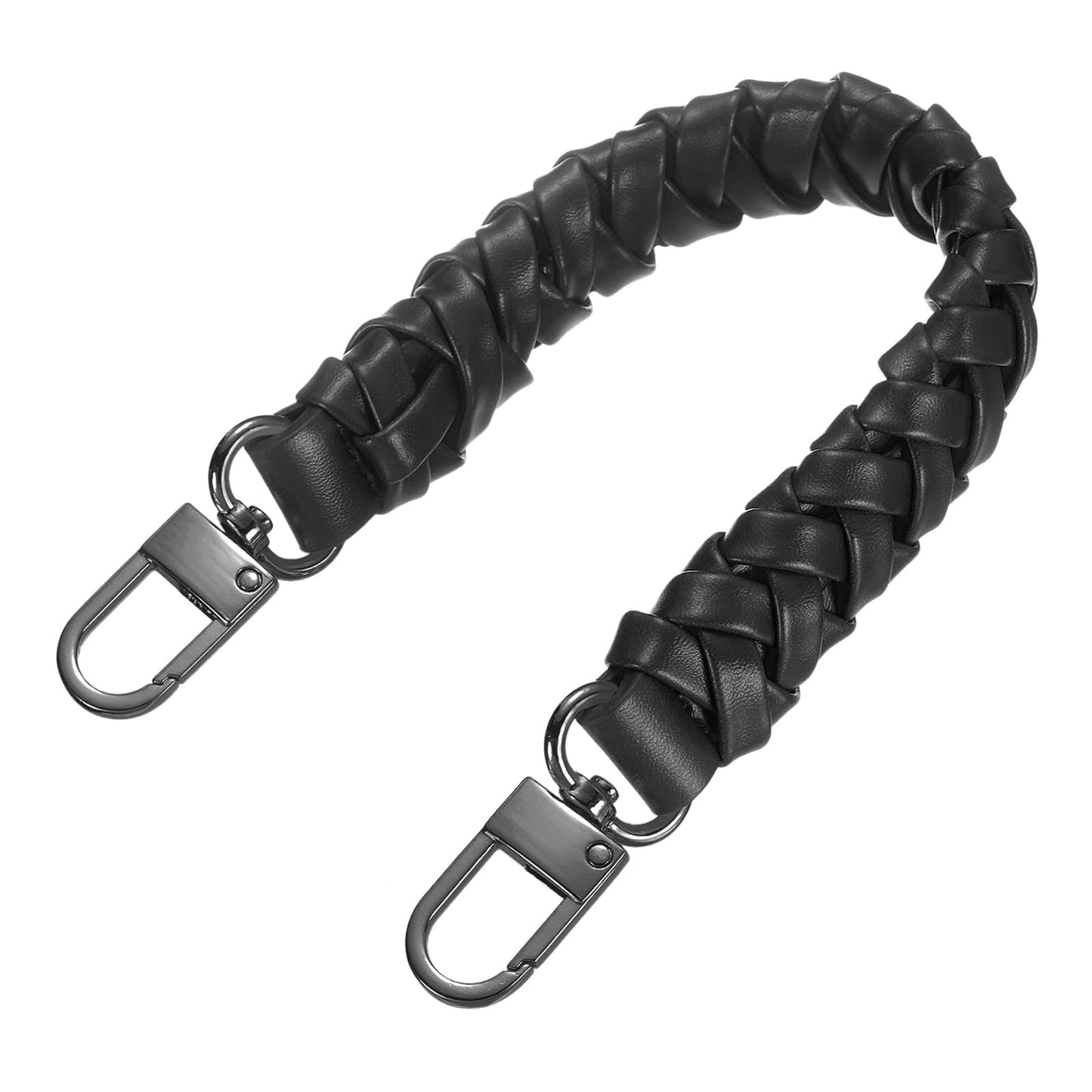 uxcell Leather Braided Purse Handle, 1Pc 31cm/12.2" Short Black Leather PU Braided Purse Strap Replacement Handle with Black Buckles for Underarm Bags, Handbags, Bucket Bags
