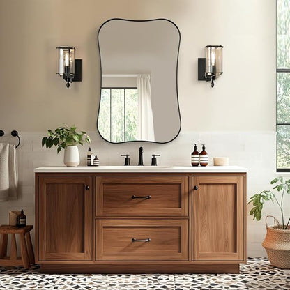 ANDY STAR 24x36 Inch Black Bathroom Mirror, Modern Scalloped Black Mirror with Unique Notched Edges Design in1 Inch Stainless Steel Frame Wall Mounted Horizontal/Vertical for Home Decor