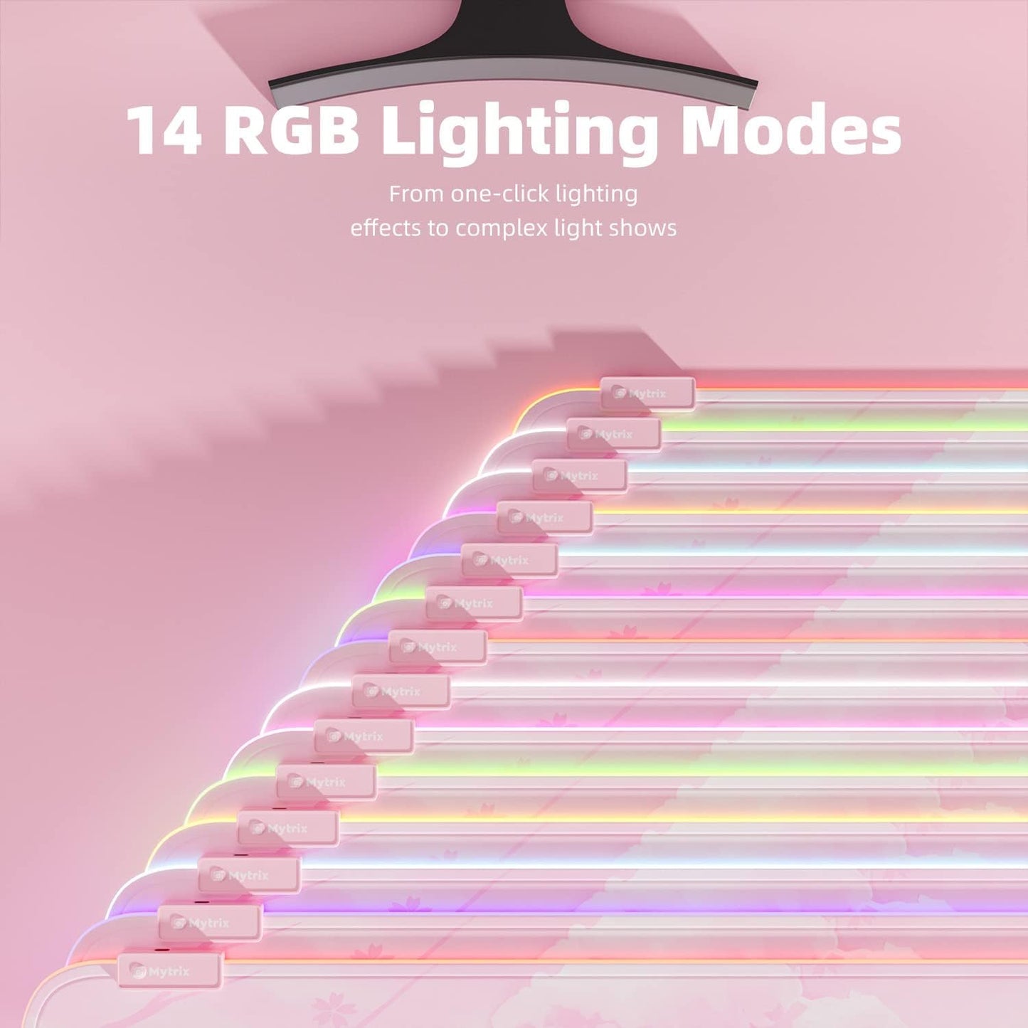 Pink RGB LED Gaming Mouse Pad, 14 Modes Glow Pad, Extra Large Gaming Mousepad,Waterproof Rubber Non Slip Cute Sakura Mat, Extended Big Keyboard and Mouse Pad Mat for Gamer Office Home, XXL 800×300×4mm