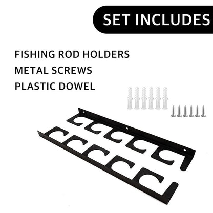 RidingRush Fishing Rod Rack Wall or Ceiling Mount, 2 Set Fishing Pole Holder, Holds 5 Rods per Set, Space Saving Garage Boat Rod Storage Organizer