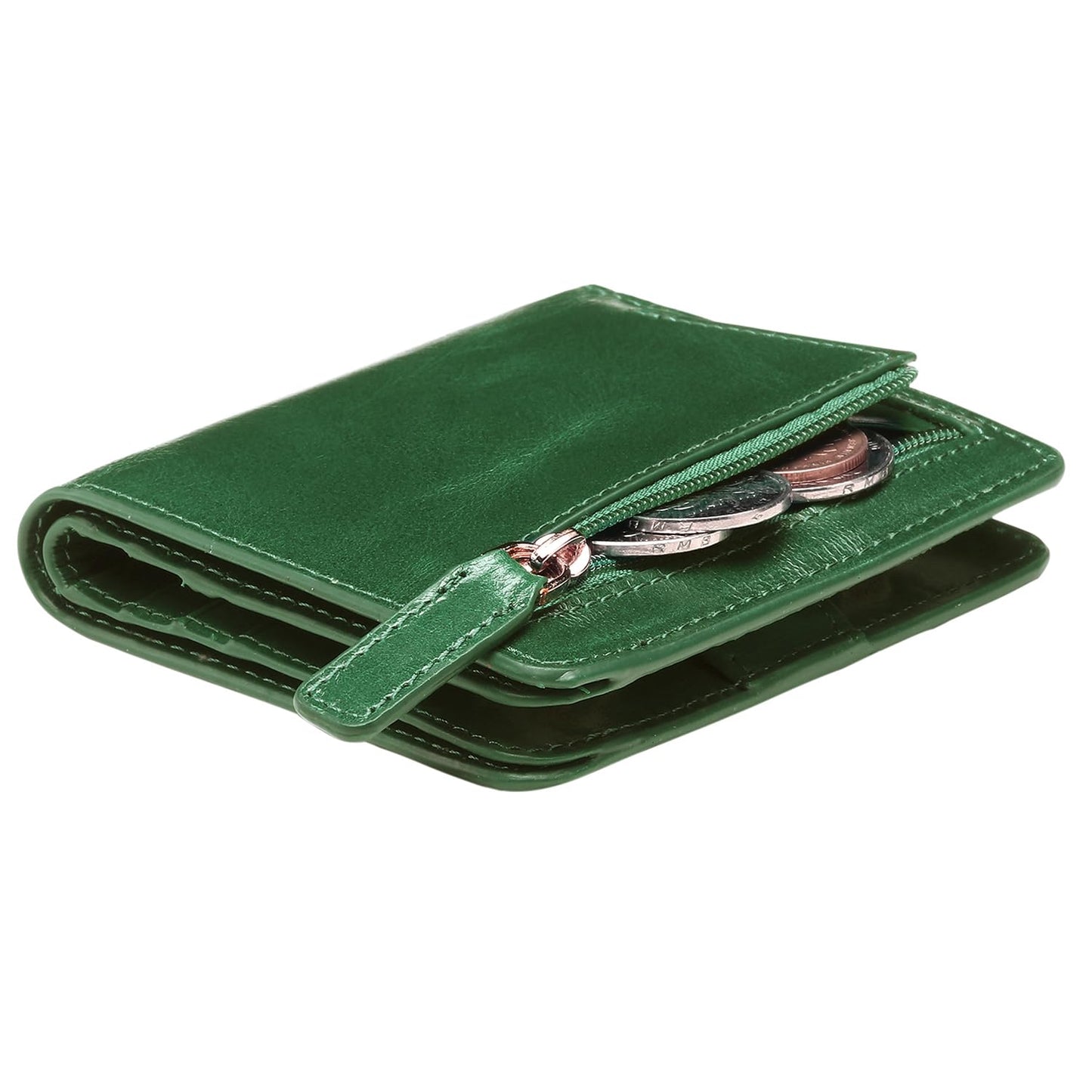 Itslife Women's RFID Blocking Small Compact Bifold Waxed Leather Pocket Wallet Ladies Mini Purse with ID Window (Dark Green)