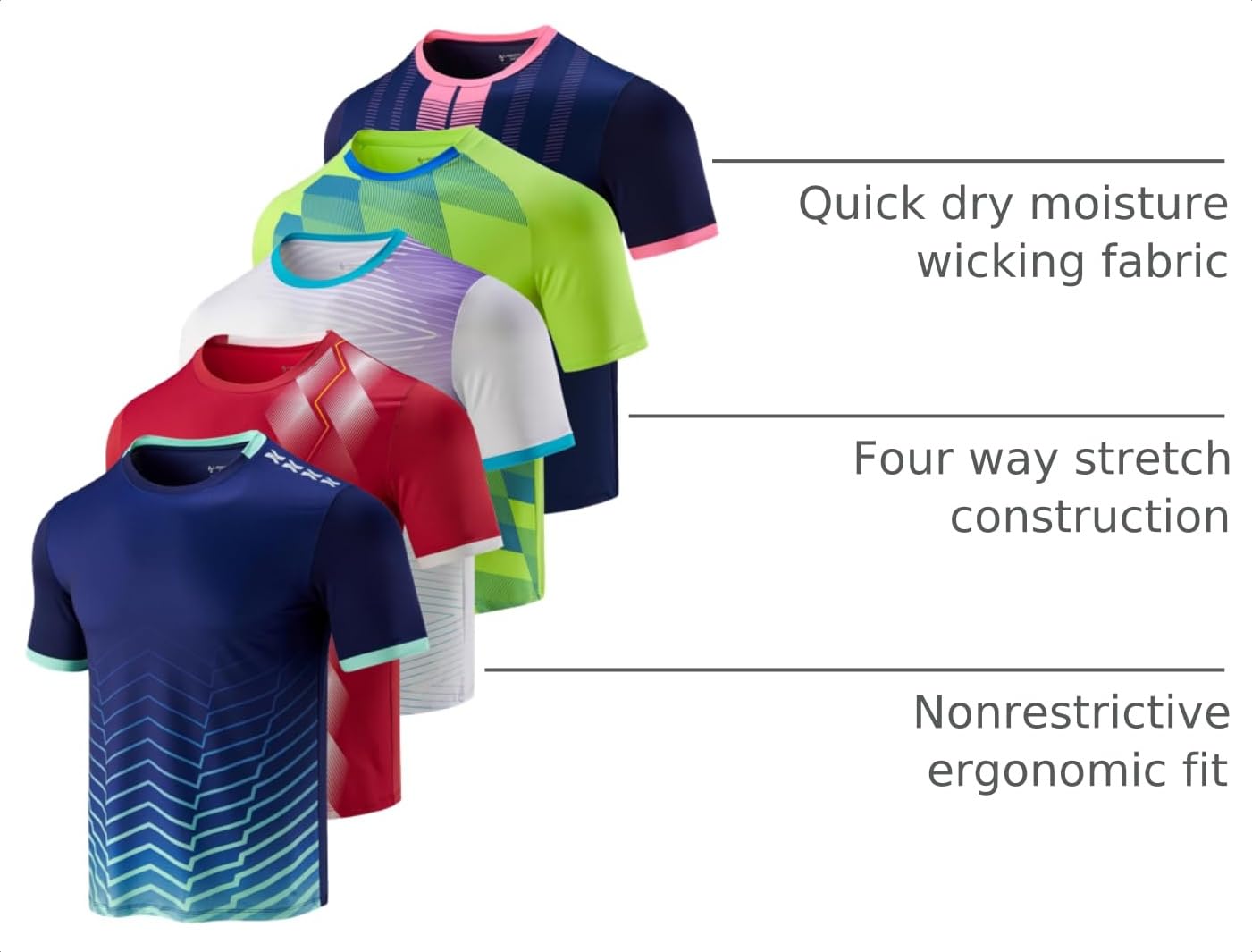 5 Pack Men’s Active Quick Dry Crew Neck T Shirts | Athletic Running Gym Workout Short Sleeve Tee Tops Bulk (Set 13, XX-Large)