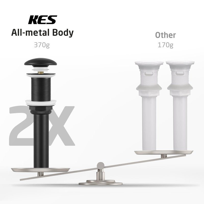 KES Solid Ceramic Cap Bathroom Sink Drain Without Overflow, Pop Up Drain for Bathroom Sink, Ceramic Bathroom Sink Stopper, All-Metal Body Matte Black, S2008D-CB