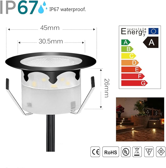 Led Deck Lights Outdoor Waterproof Low Voltage Stainless Steel 1W Outdoor Yard Garden Decoration Lamps Landscape Pathway Patio Step Stairs LED In-ground Lights Black Border(10pcs,Warm White)