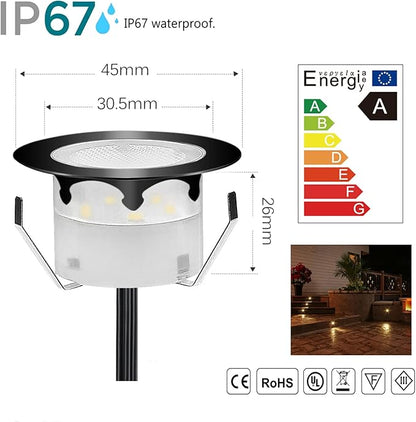 Low Voltage LED Deck Lighting Kit Stainless Steel 1W Waterproof Outdoor Yard Garden Decoration Lamps Landscape Pathway Patio Step Stairs LED In-ground Lights Black Border(30pcs,Blue)