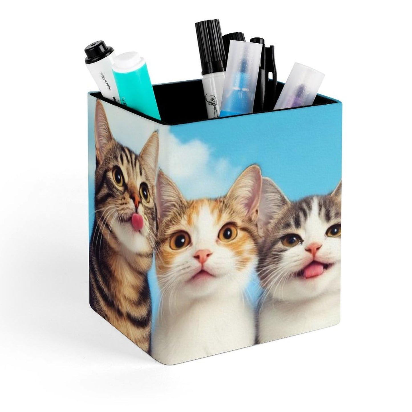 UTRSIFB Holder Cup Makeup Brush Storage Organizer, Waterproof Multifunctional Office Supplies, Pen Holder Square Leather Pencil Cute Cats