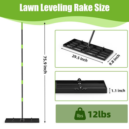 GARDTECH 30×10 Anti-Flip Lawn Leveling Rake,76” Adjustable Handle