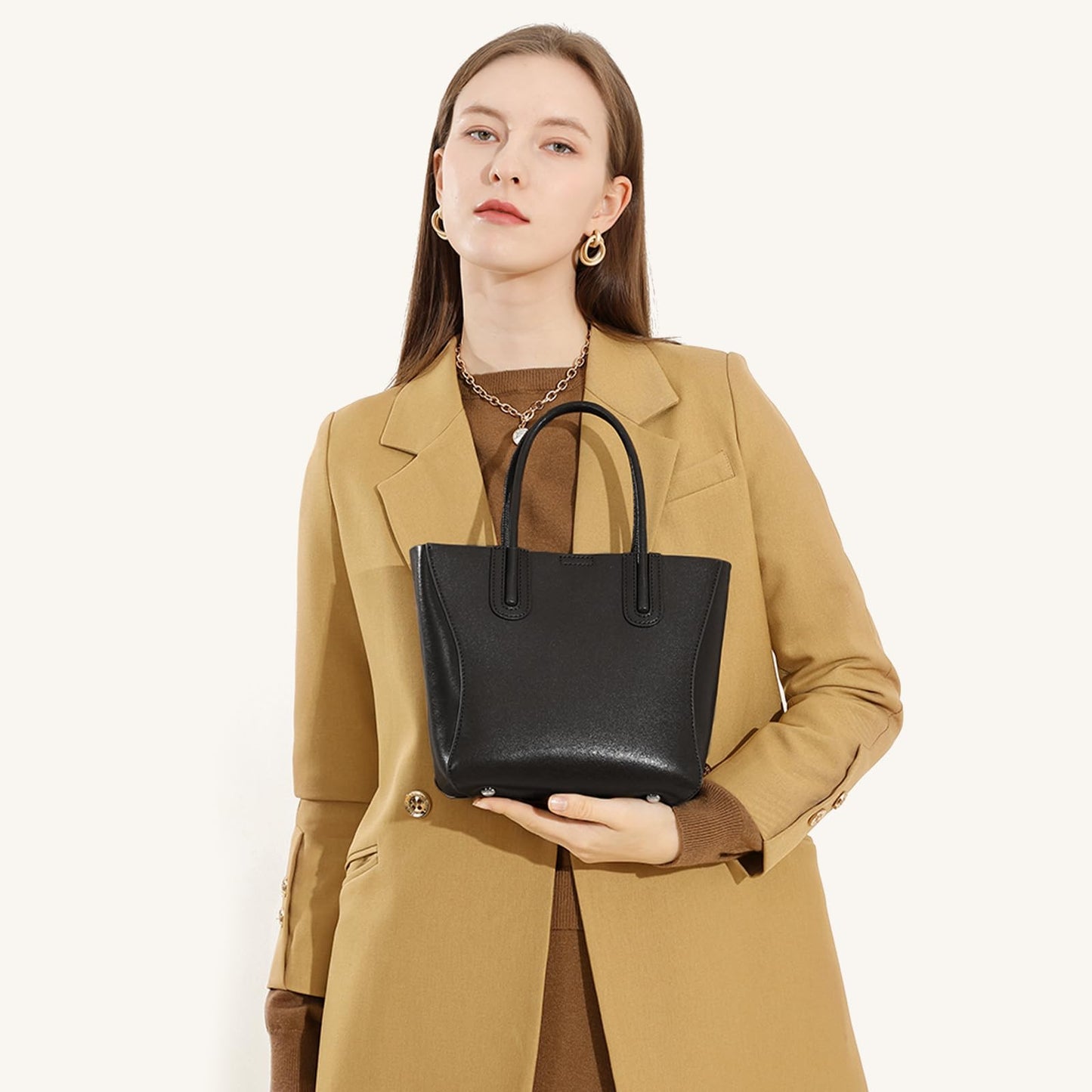 MFFOR Tote Bag for Women, Genuine Leather Crossbody Handbags, Top Handle Bags, Shoulder Purse with Detachable Strap (Black)