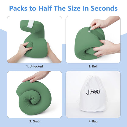 jiaao Neck Pillow Airplane, Memory Foam Travel Neck Pillows for Long Flight, 3D Eye Masks, Ear Plugs and Portable Drawstring Bag, Napping Pillow for Home, Road Trips, Sleep Rest and Travel Use