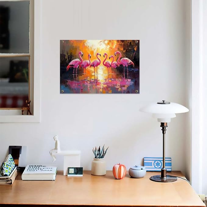 Yesad Flamingo Wall Art - Tropical Flamingo Canvas Prints for Living Room, Bedroom, Office - Animal Lover Gift - Unframed, 24'x16'
