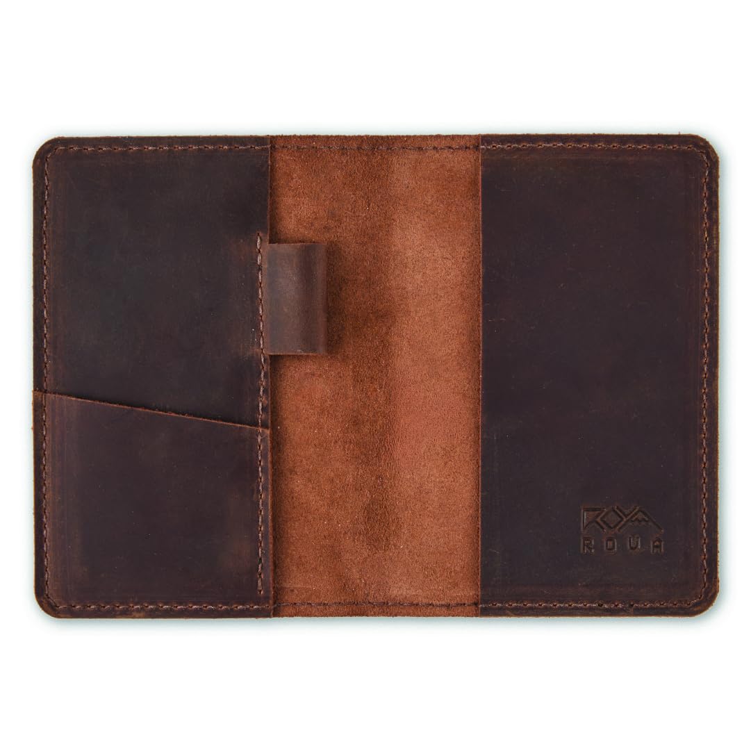 ROVA Field Notes Leather Cover, Full Grain, Fits 3.5" x 5.5" Notebooks, Crafted in the USA, Pocket Journal Cover for Everyday Carry with Pen Holder
