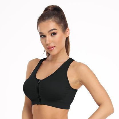 Women's Zip Front Sports Bra Wireless Post-Surgery Bra Padded Surgical Bra Front Closure Comfortable Racerback Yoga Workout Compression Sport Bras Multipack Zipper Up Bras (XXX-Large, 3 Pack Black)