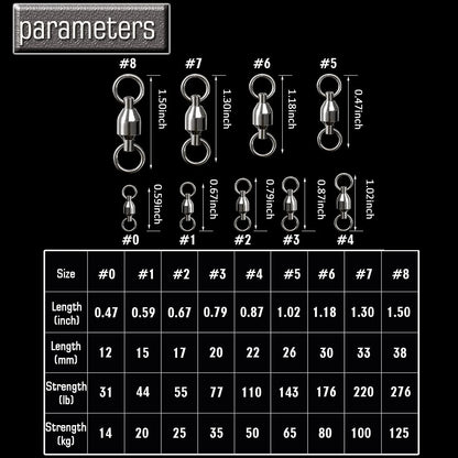 AMYSPORTS Barrel Ball Bearing Swivel Saltwater Rolling Fishing Swivels Stainless Steel High Strength Connector Bearings Solid Welded Rings Black Nickel 25pcs 44lbs