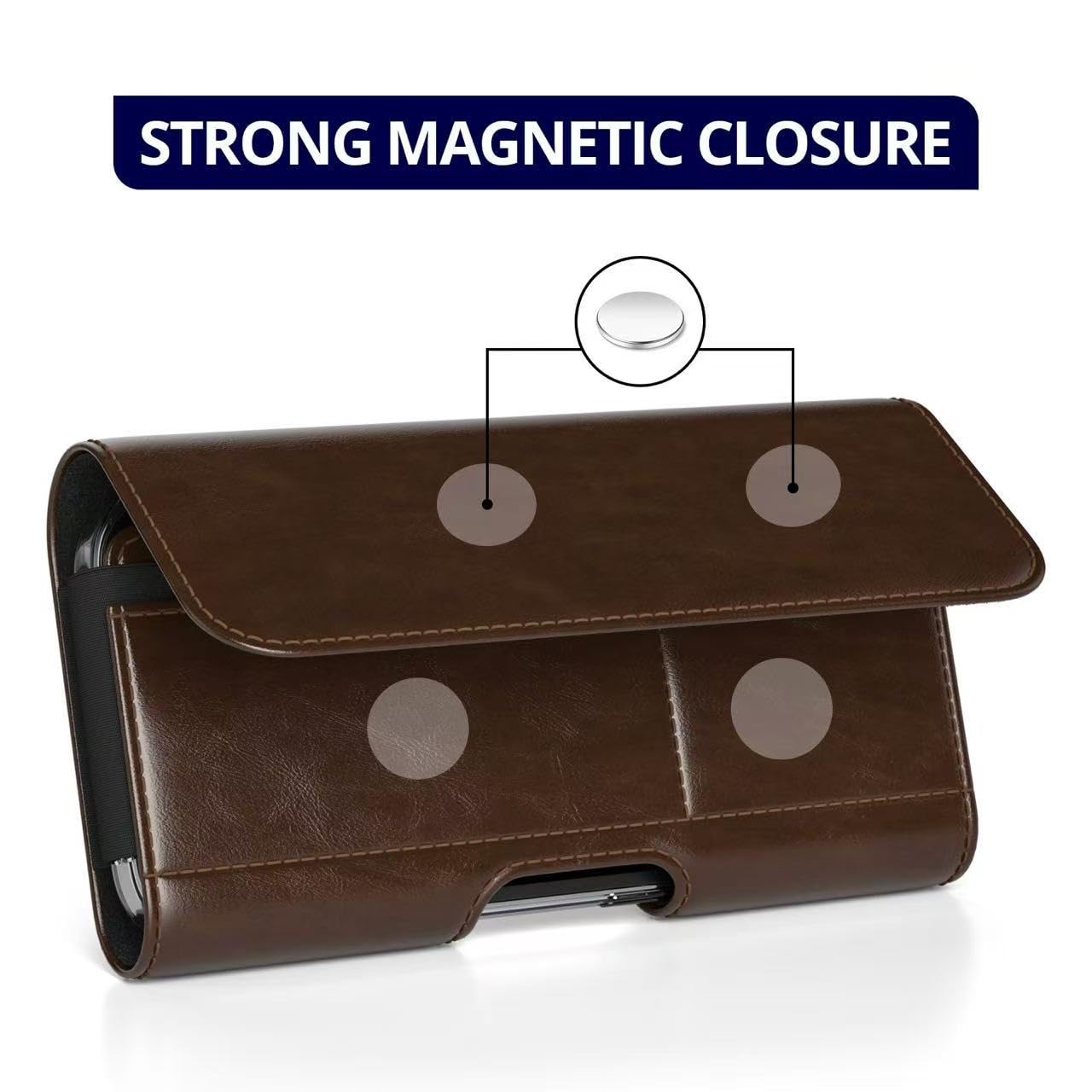 Magnetic Closure Holster for Motorola Edge, Motorola Moto G Power/G Play/Moto G/G36 G06 G57 Pure G05 G15 G100 (2026 2025 2024) - Leather Belt Case Premium Pouch (Fits Slim/Regular Case) (Coffee Brown)