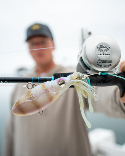 Nomad Design Squidtrex Patented Vibrating Fishing Lure- Scent Added TPE Soft Plastic Lure for Saltwater w/Strong BKK Assist Hooks, Fishing Bait that Catches Many Species, 95mm, 3 3/4", 1oz- Cali Red