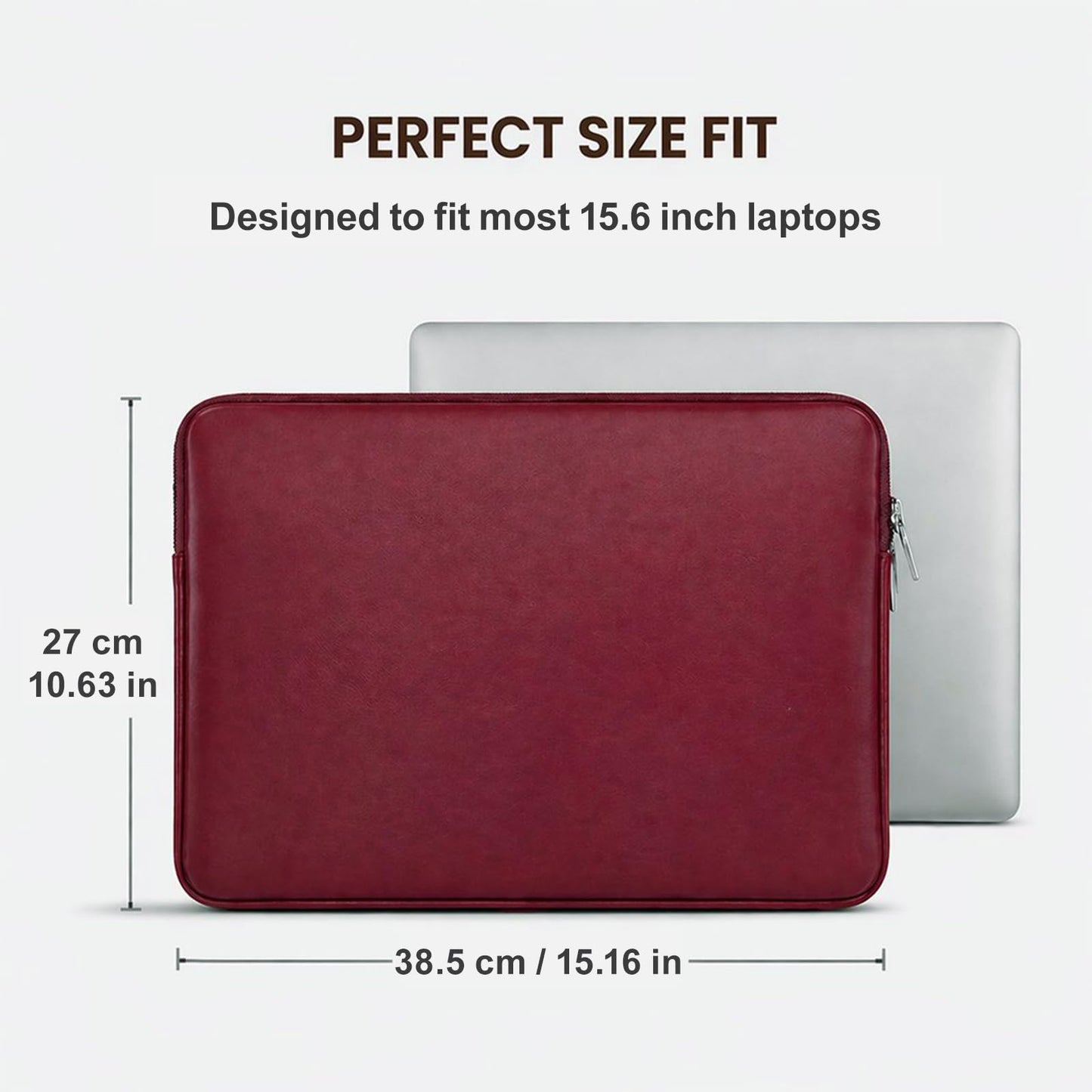 RAINYEAR 15.6 Inch Laptop Sleeve Soft PU Leather Case Protective Water Resistant Zipper Padded Cover Carrying Bag Compatible with 15.6" Notebook Computer Chromebook(Red)