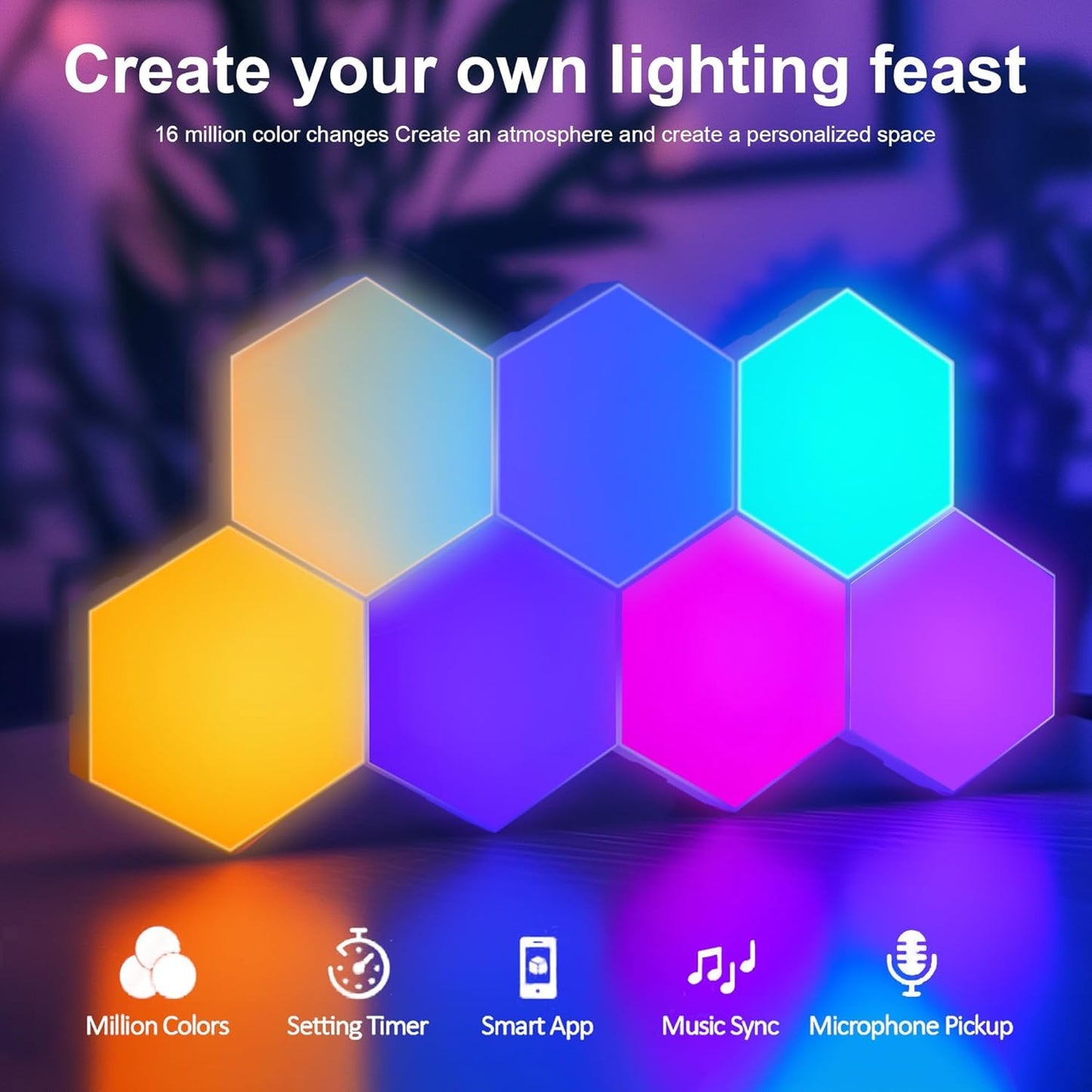 LED Hexagon Lights for Gaming Setup, Smart Home Gaming Wall Lights Work with Alexa Google Assistant, Voice, App & Remote Control, RGB-IC LED Light Panels Music Sync for Game Room Bedroom, 10 Pack