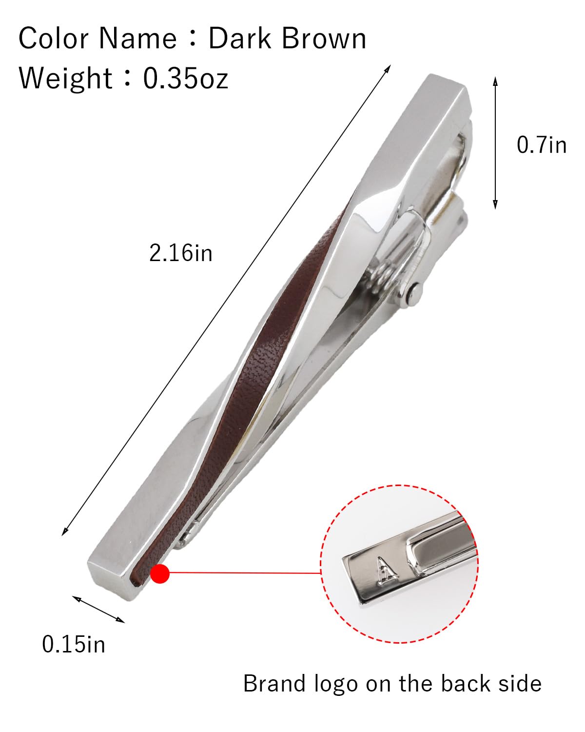 [TAVARAT] Tie Clip Tie Clips for Men Genuine Leather darkbrown Silver Tie Bar Tie Pin Tps-078-db(dark brown)