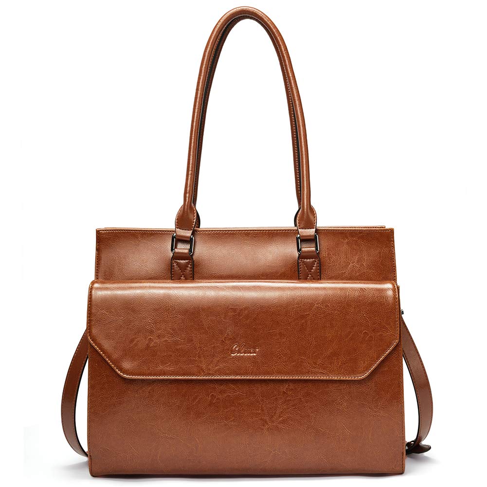 CLUCI Briefcase for Women Oil Wax Leather Vintage 15.6 Inch Laptop Business Shoulder Bag