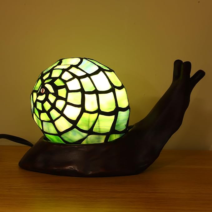 Tiffany Style Blue Snail Accent Table Lamp Handmade Stained Glass Shade Night Light for Kids with 3 Color Temperatures LED Bulb - Ideal Gift for Home Decor(8" D x 5" W x 5" H)