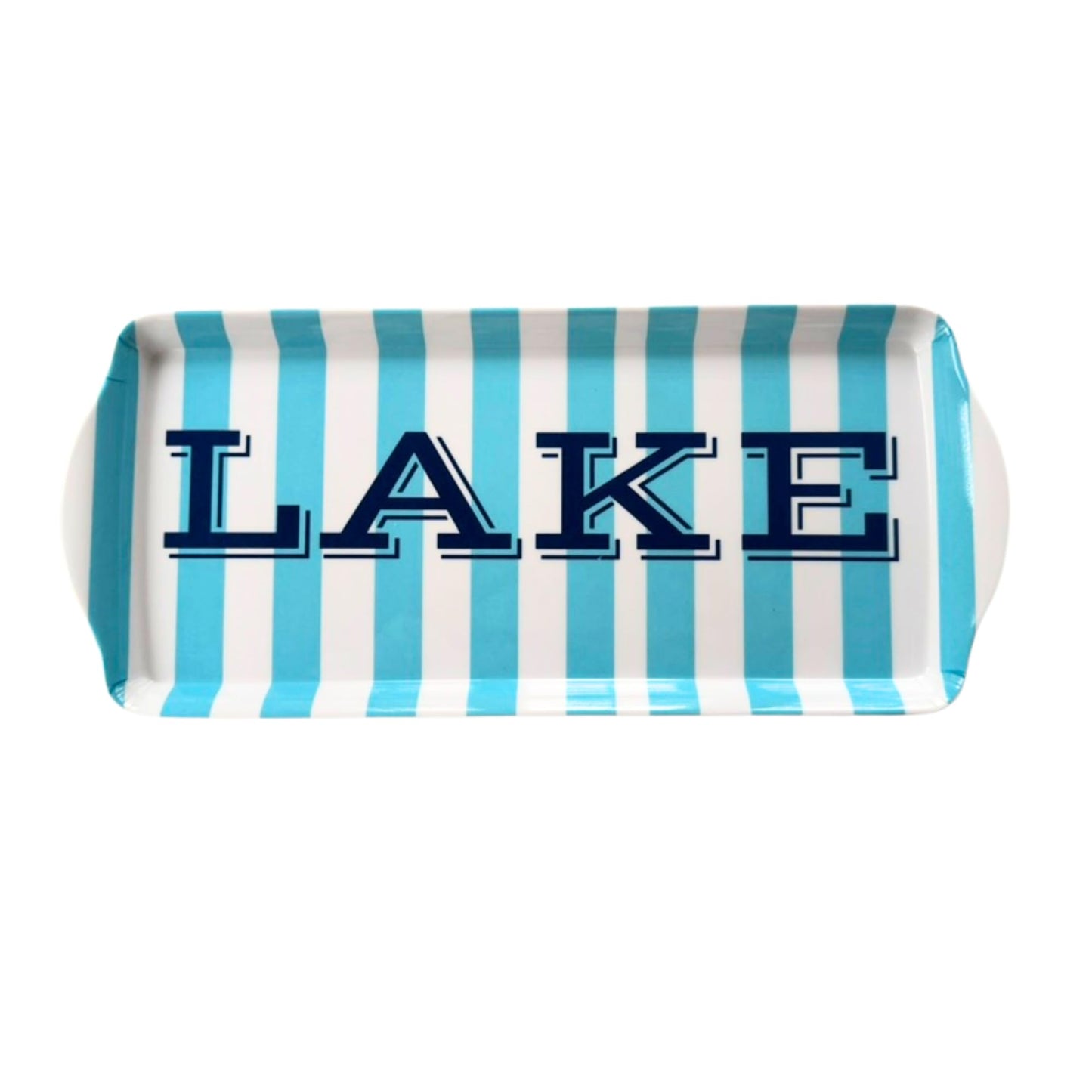 Sprinkles & Confetti Lake Melamine Serving Tray with Handles, Lake Blue Stripe Rectangular Platter - Shatter-Resistant, BPA-Free, Dishwasher Safe - Serving Tray for Charcuterie, Lake Days & BBQs