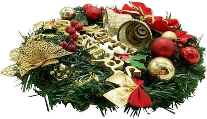H&W Large Christmas Wreath (19.69 Inch / 50 cm) for Front Door Wall Windows Artificial Poinsettia Xmas Decoration with Tinkle Bell Bowknot and Small Ornaments (MC7-D1)