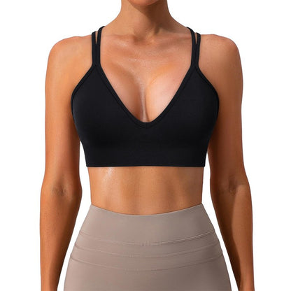 Sports Bra for Women,V-Neck Strappy Sports Bras Padded Criss Cross Back Low Support Yoga Bra with Removable Cups 3 Pack