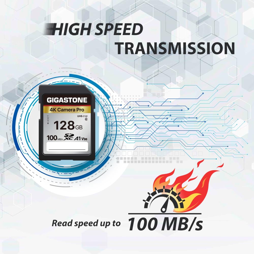 【5-Years Data Recovery】 GIGASTONE 128GB SD Card, 4K Camera Pro, UHS-I A1 V30 U3 Class 10 SDXC Memory Card 4K UHD Video Compatible with Digital Camera, Full-Sized SD Card, with 1 Mini Case