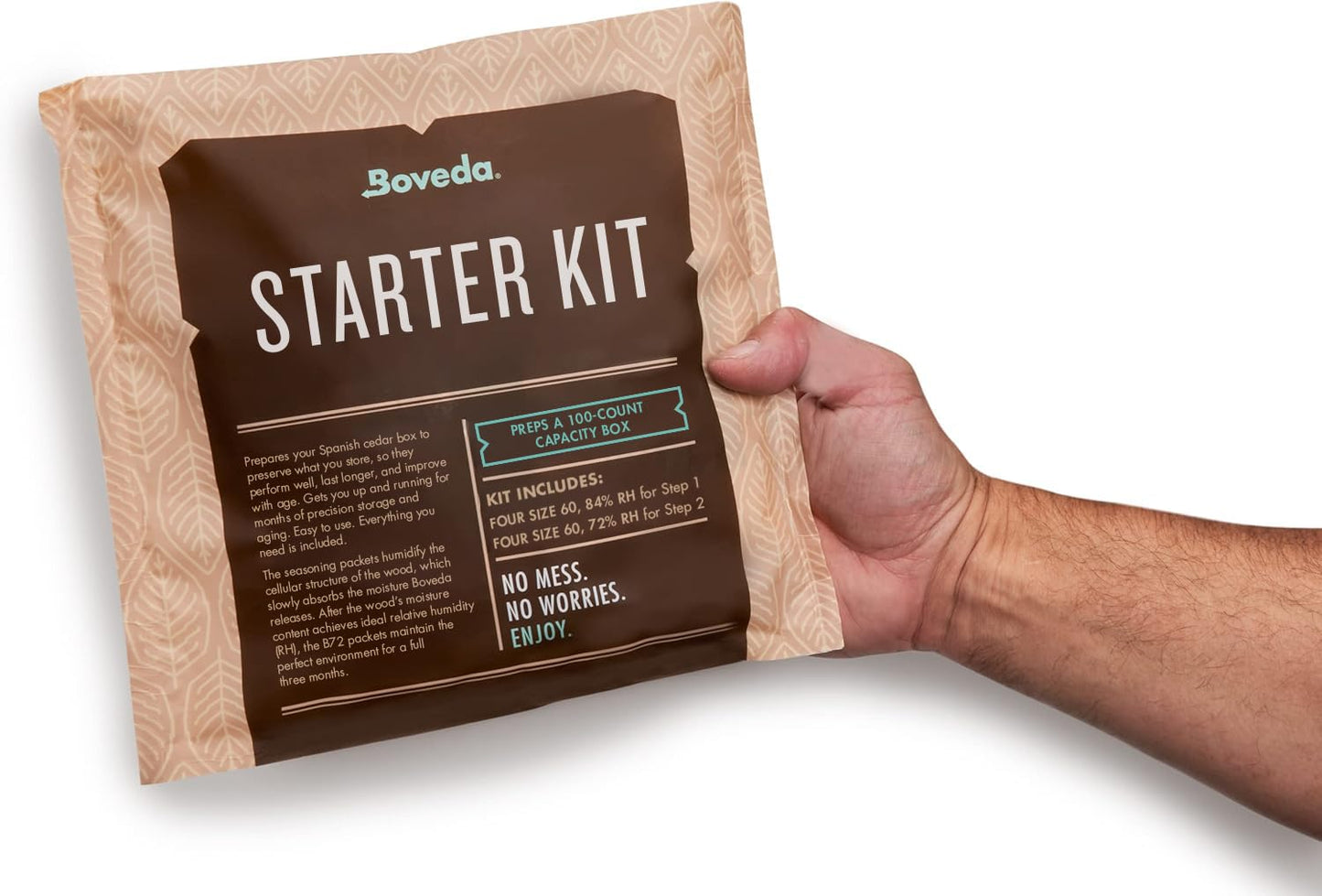 Boveda Starter Kit Bundle: Season a Wood Storage Box Plus Maintain Humidity with 2-Way Humidity Control | Includes (4) Each Size 60 Boveda 84% & 72% | 1-Count