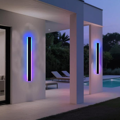2 Pack RGB Outdoor Long Wall Lights Fixture,40 inch Modern Outdoor LED Wall Light,Dimmable Outside Wall Sconce Linear Lights,Exterior Lighting Fixtures for Garage,Porch,Patio,Front Door