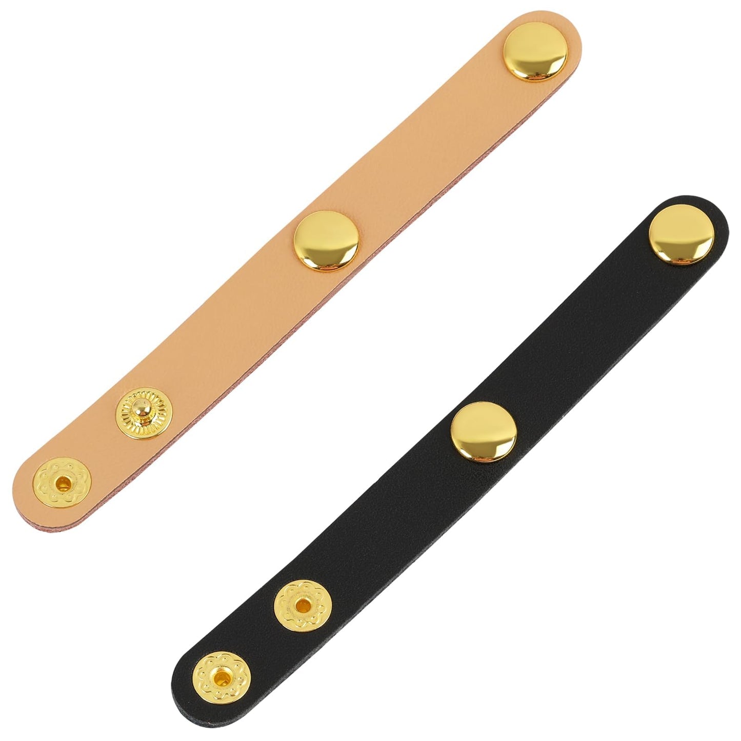 2 Pcs PU Leather Handbag Strap Shortener, Top Handle Keeper with Snap Buckle, Non-Slip Dual Grip Connection Buckle Holder for Shoulder Bag, Purse, Satchel, Clutch, or Wallet (Black and Light Brown)