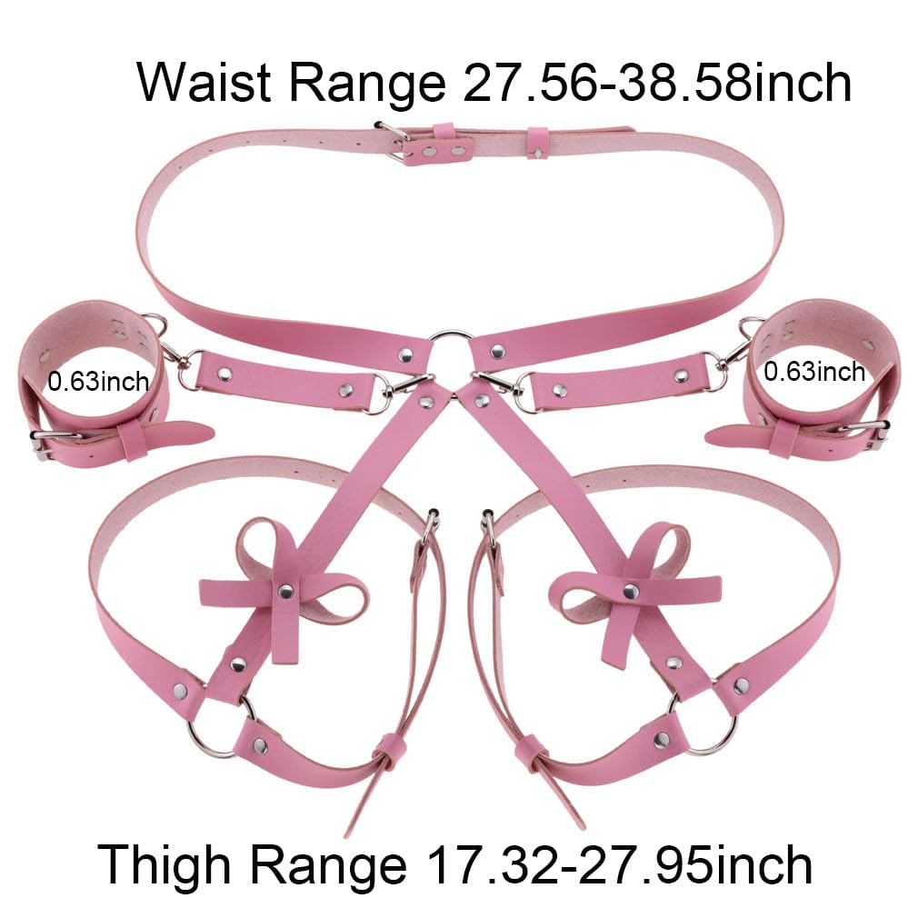 Punk Leather Thigh Straps,Pink Leather Garter Body Harness ﻿ Garter Belts,Adjustable Gothic Waistband Thigh Garter,Fashion Rave Accessories Belt,For Bout Carnival Party Gift