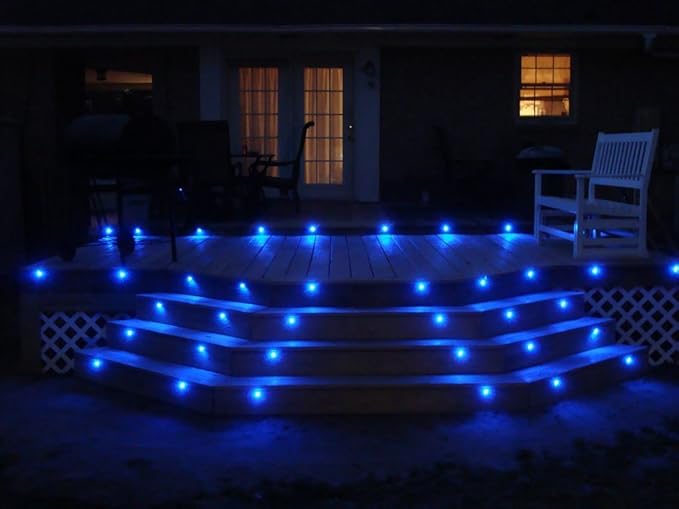 Low Voltage LED Deck Lighting Kit Stainless Steel 1W Waterproof Outdoor Yard Garden Decoration Lamps Landscape Pathway Patio Step Stairs LED In-ground Lights Silver Border(30pcs,Blue)
