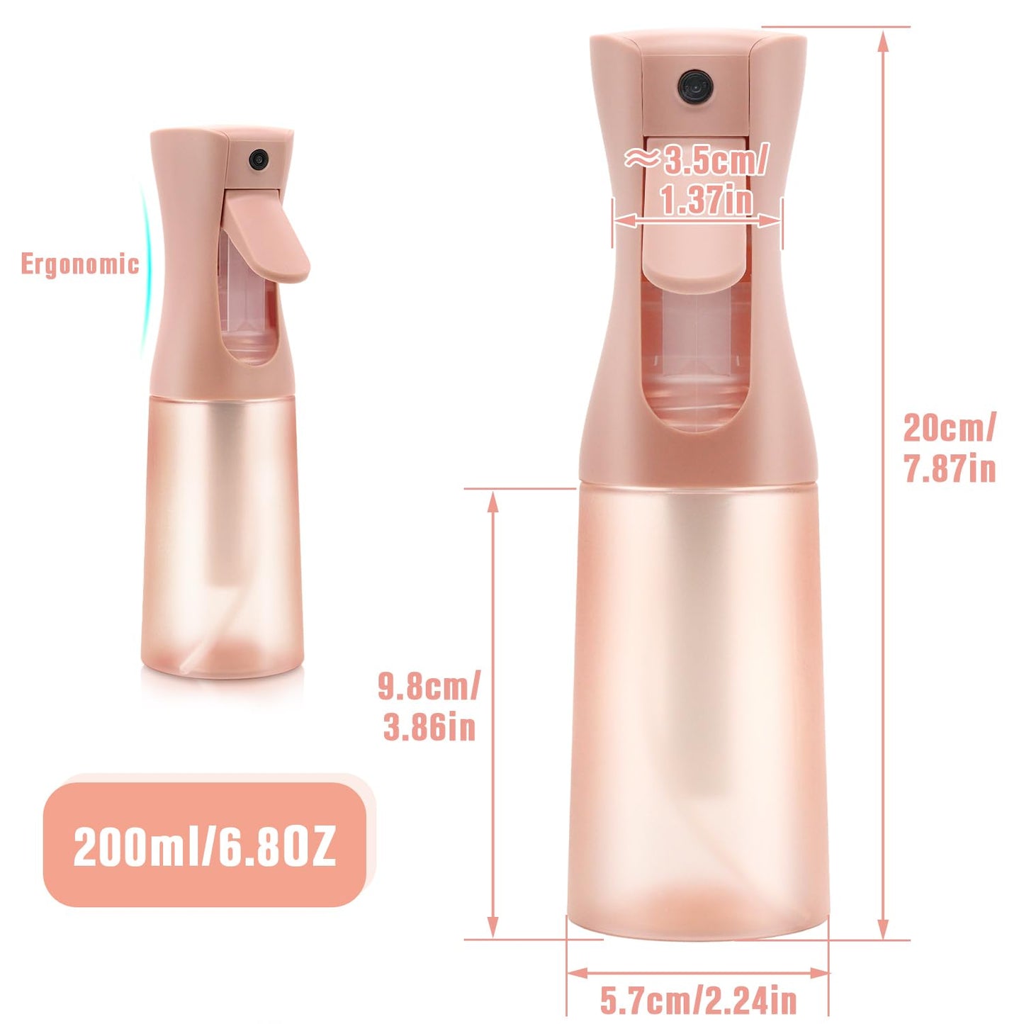 Leaflai Empty Spray bottles, Spray Water Bottle Fine Mist Refillable, Continuous Spray Bottle for Hair, Skin Care, Showering Pets, Plants, travel, Cleaning and Ironing 6.8 Ounce (Brown)