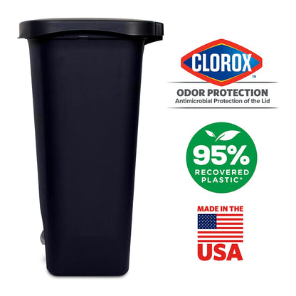 Glad Premium 20 Gallon Trash Can - Plastic Kitchen Waste Bin with Odor Protection of Lid, Stainless Steel Step On Foot Pedal and Garbage Bag Rings, Black