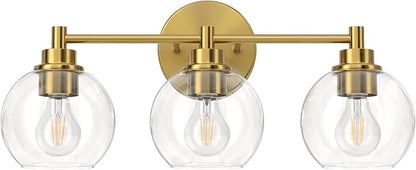VONLUCE Bathroom Light Fixtures, 3-Light Bathroom Vanity Light with Globe Glass Shades E26 Sockets, Vanity Lights Over Mirror for Bedroom Hallway Living Room, Gold Finish