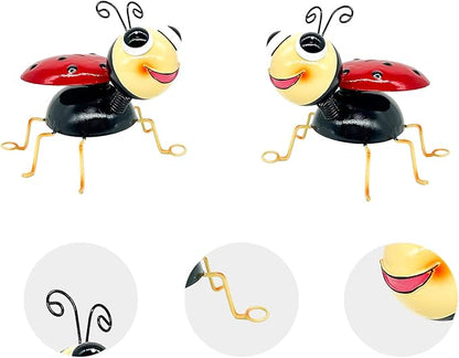 Metal Yard Art Garden Decor for Outside Cute Red Ladybugs Lawn Patio Ornaments Backyard Decorations Garden Gifts for Mom - Set of 4