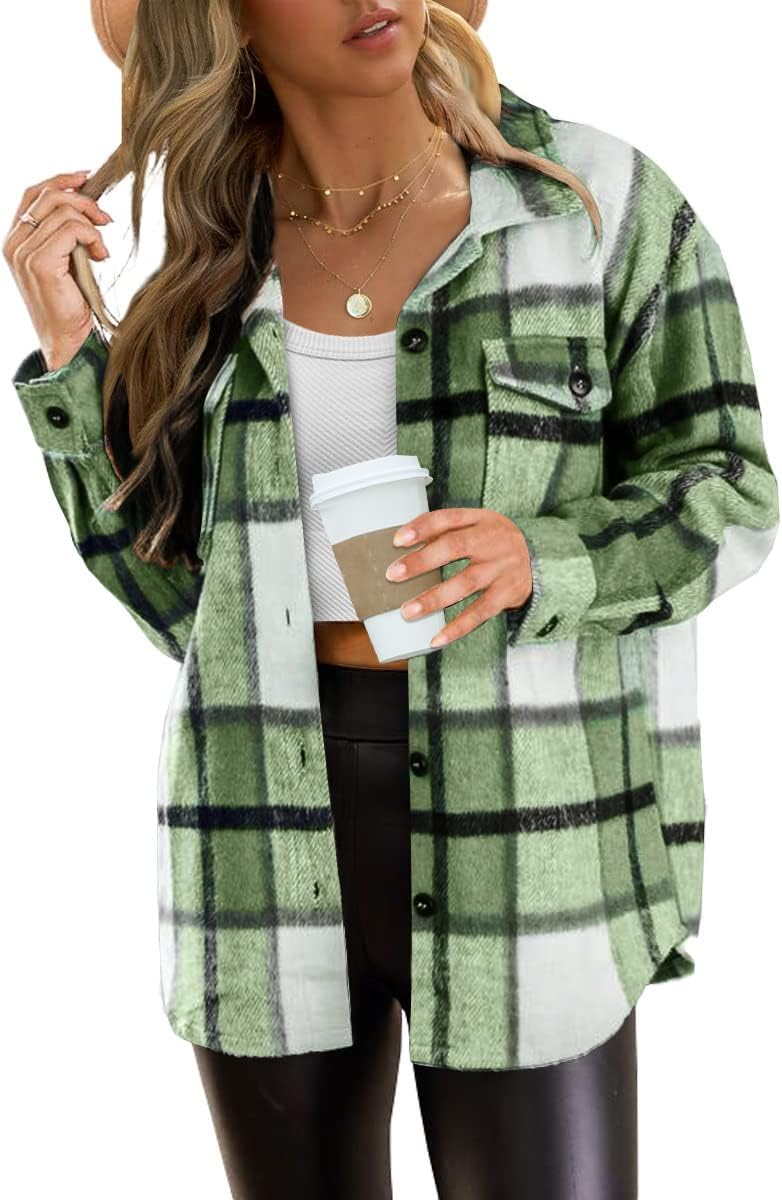 AUTOMET Womens Fall Outfits Fashion Clothes Shackets Flannel Plaid Button Down Long Sleeve Shirts Jackets